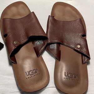 UGG Pebble Leather Slide Sandals Brown 12